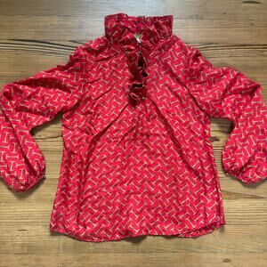 Elizabeth McKay red silk horse ruffle collar long sleeve blouse shirt SIZE 6